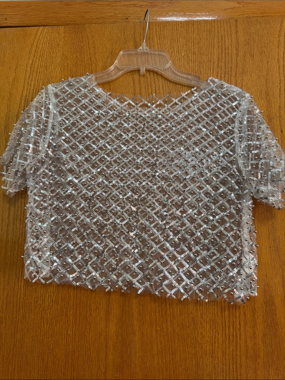Embellished Silver Sequin Cropped Top for Layering